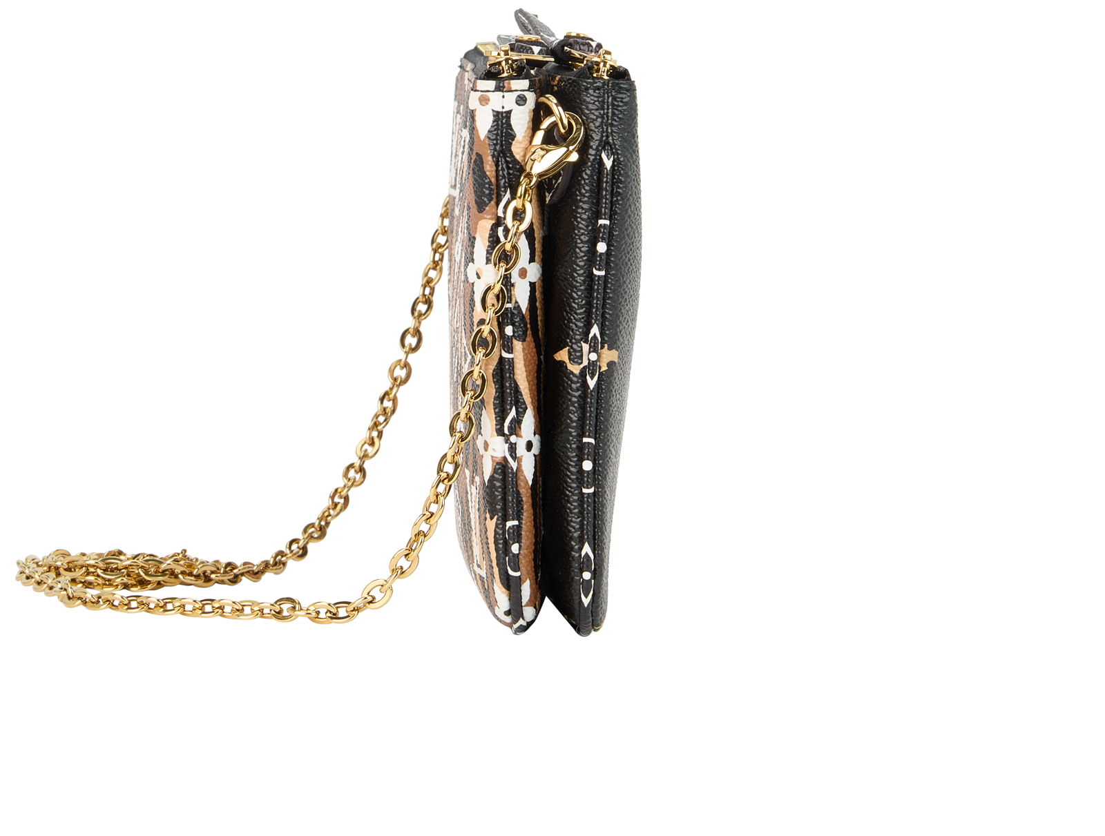 Jungle Double Zip Pochette, &pound;1,200, Handbags, Black, Leather, Side view